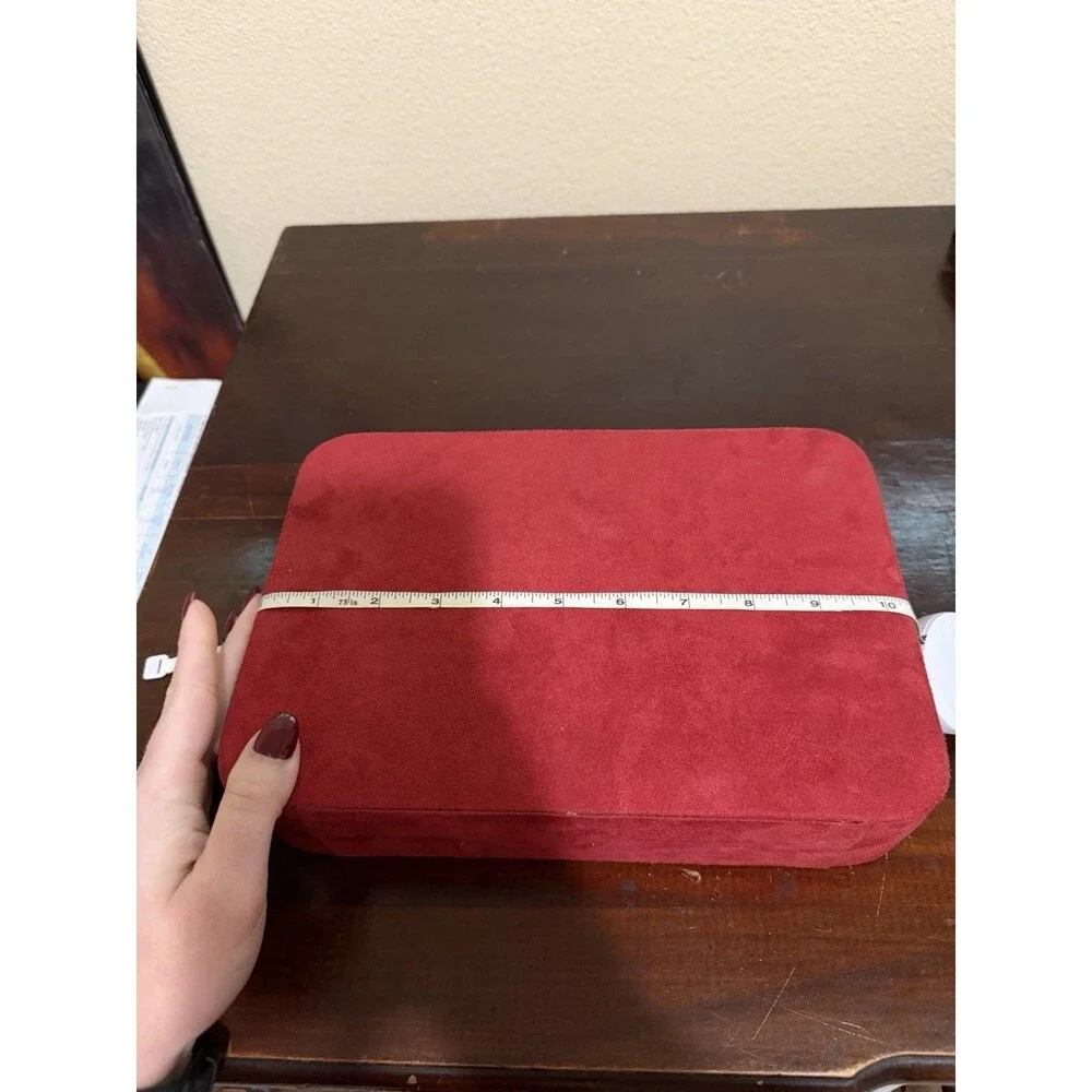 Vintage Red Jewelry Flat Box With Key & Inside Mirror